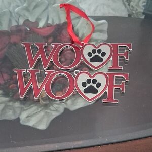Red and Silver 'Woof' Ornament
